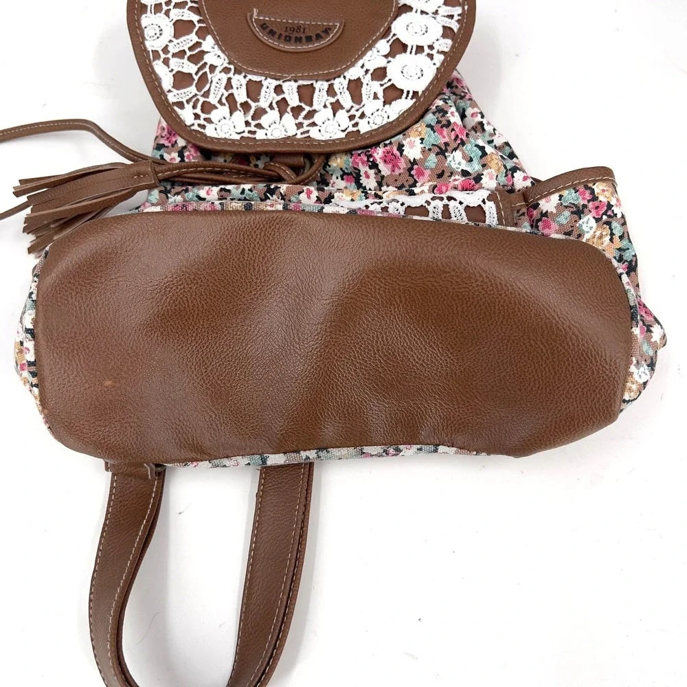 Vintage Unionbay Womens Backpack Brown Floral‎ Lace Cottagecore Coquette Boho